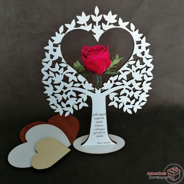 Gėlės vazono dekoracija "Rožinė širdis"