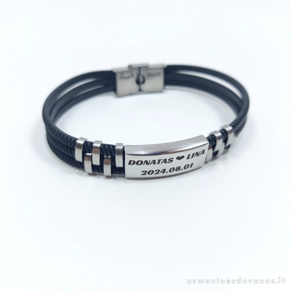 Graviruota pinta apyrankė, kaustyta nerūdijančio plieno plokštele.