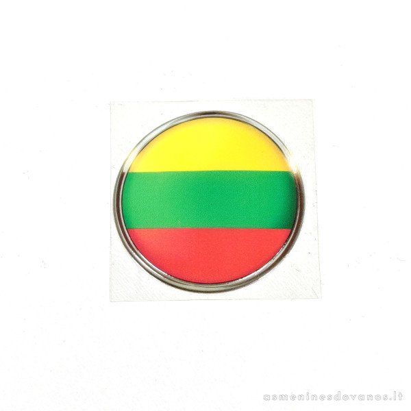 Lipdukas padengtas laku. Stiprus, nesibraižo. Lietuvos trispalvė širdelės formos.