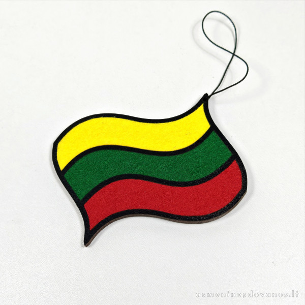 Kvapas automobiliui su Lietuvos vėliava. Kvėpinta su eteriniu aliejumi, graviruojamas, Lietuvos trispalvė