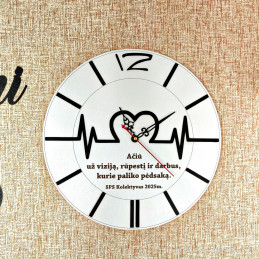 Sieninis laikrodis "Pulsas" puiki dovana daktarui, 35 centimetrų skersmens. Auksinės rodyklės