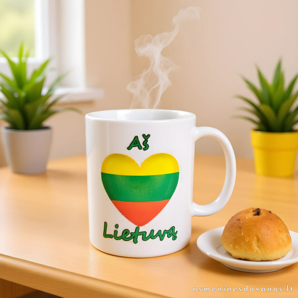 Puodelis su Lietuvos trispalve.