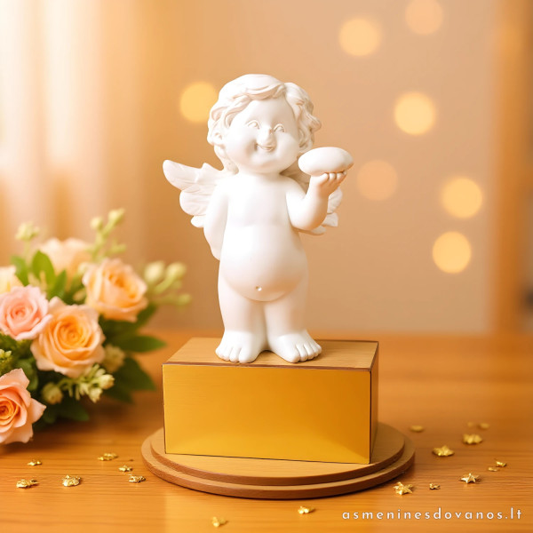 Apdovanojimas, angelėlis. Su graviruotu tekstu ant aukso arba sidabro spalvos plokštelės. Apdovanojimas - nominacija.