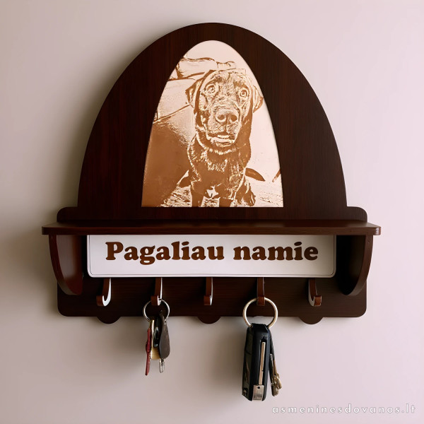 Raktų kabykla su graviruota jūsų augintinio nuotrauka, katės šuns ar kito naminio gyvūno..