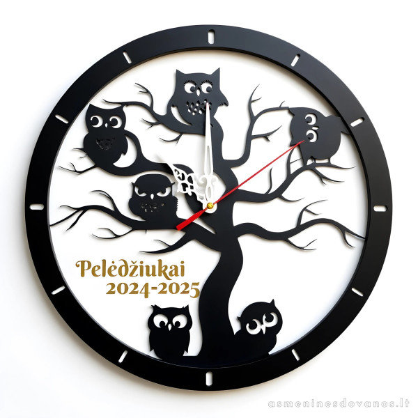 Sieninis laikrodis pelėdžiukai, tinka mokyklos klasei papuošti, ar darželiui.