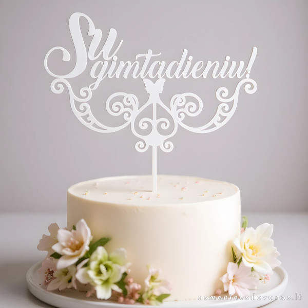 Torto smeigtukas , papuošimas su gimtadieniu. Baltas.