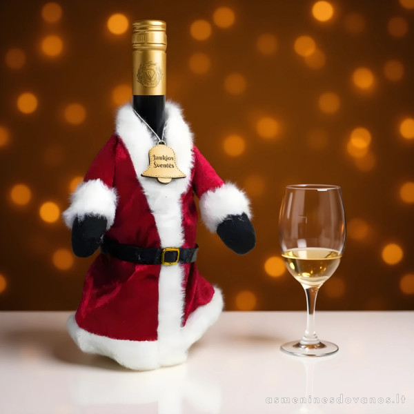 Rūbas vyno buteliui, papuoškite butelį su stilingu Kalėdų senio rūbu.