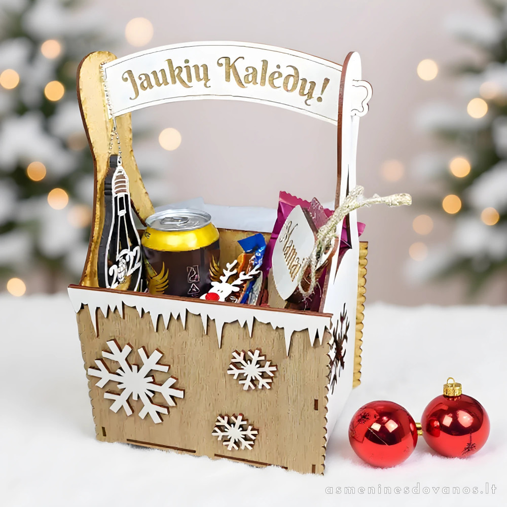 Kalėdinis krepšelis sudėti dovanoms ir saldumynams, graviruojamas.