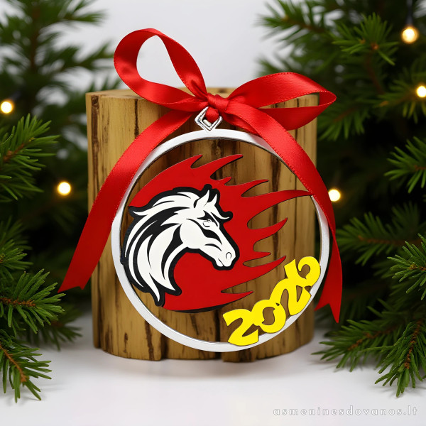 Kalėdinis žaisliukas 2026 ugninio arklio metams, ant eglutės burbulas