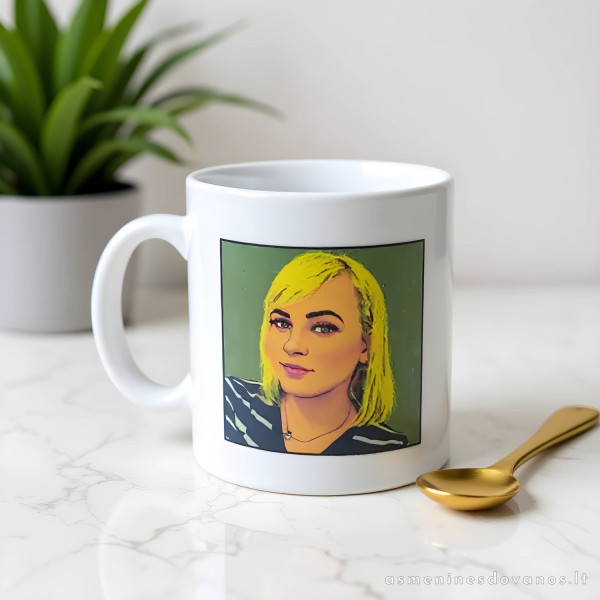 Puodelis su animuota jūsų profilio nuotrauka. Animuojame nuotrauką ir spausdiname ant balto puodelio.