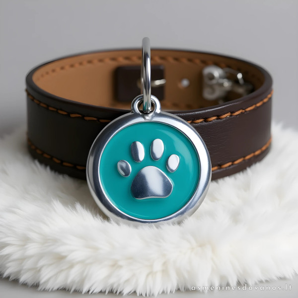 ID metalinis Pakabukas šunims, katėms, su graviruotu tekstu. Pėdutė. Tvirtas metalas, graviruojamas lazeriu.