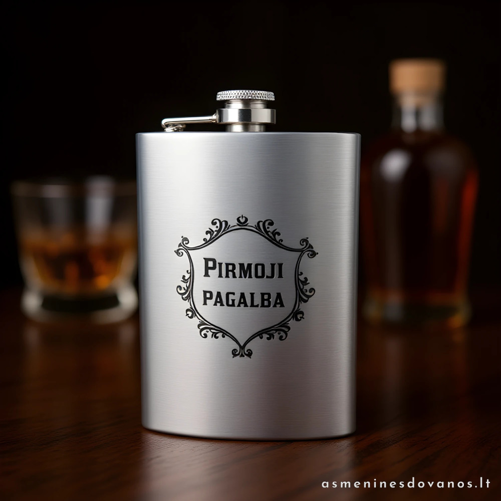 Graviruota nerūdijančio plieno gertuvė su graviruotu tekstu 240 ml.