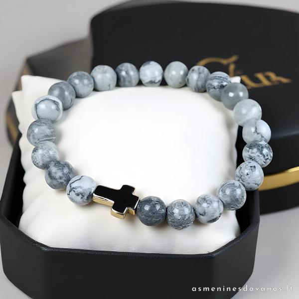 Graviruota apyrankė iš natūralių poliruotų akmenėlių. Dulkių spalvos.