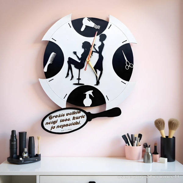 Sieninis laikrodis manikiūro kirpyklai, kirpėjai ir klientams patiks.