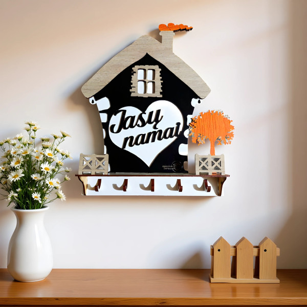 Raktų kabykla su penkiais kabliukais, graviruojamas tekstas Su širdele