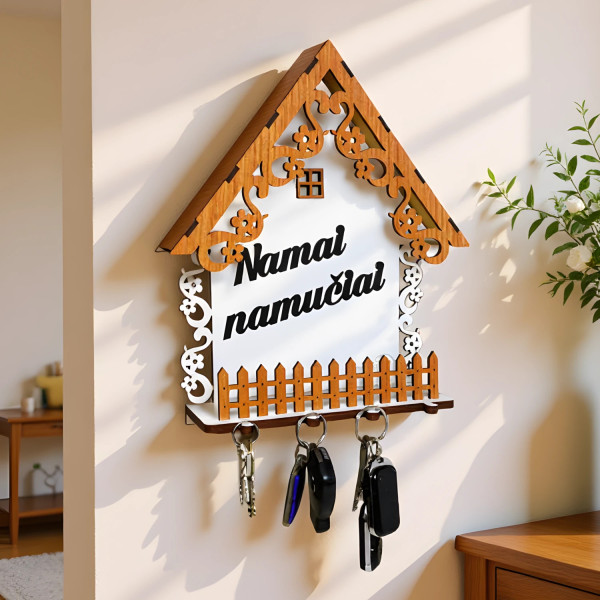 Raktų kabykla su penkiais kabliukais, graviruojamas tekstas. Namai