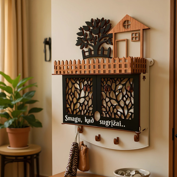 Raktų kabykla su penkiais kabliukais, graviruojamas tekstas. Kabinama