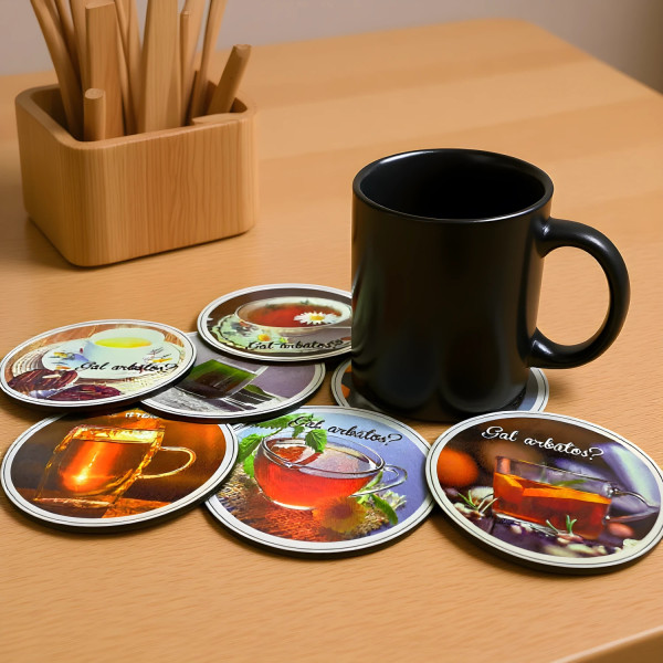 Medinis padėkliukas puodeliui su sublimuota nuotrauka. Arbatai, kavai.