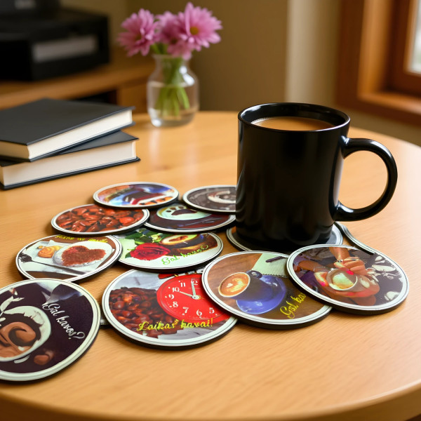 Medinis padėkliukas puodeliui su sublimuota nuotrauka. Arbatai, kavai.