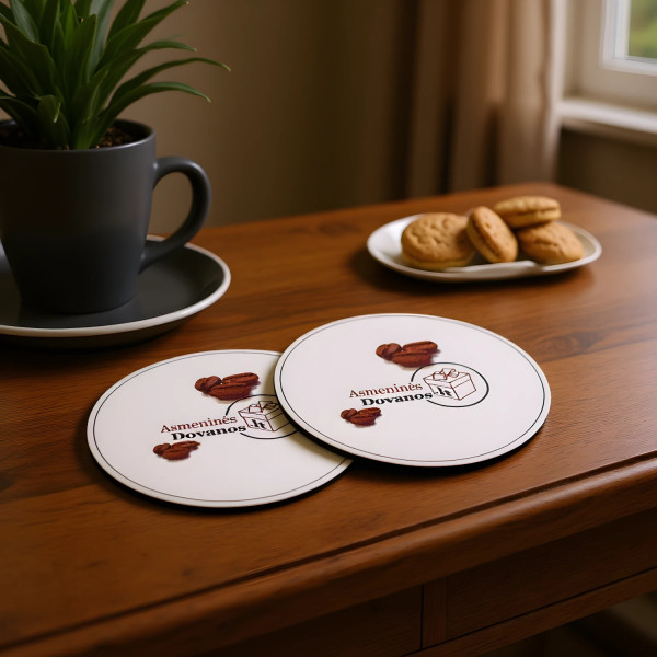 Medinis padėkliukas puodeliui su sublimuotu įmonės logotipu