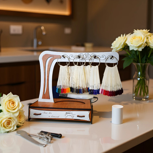 Stovas nagu paletėms sukabinti, tekstu, su graviruotu įmonės logotipu