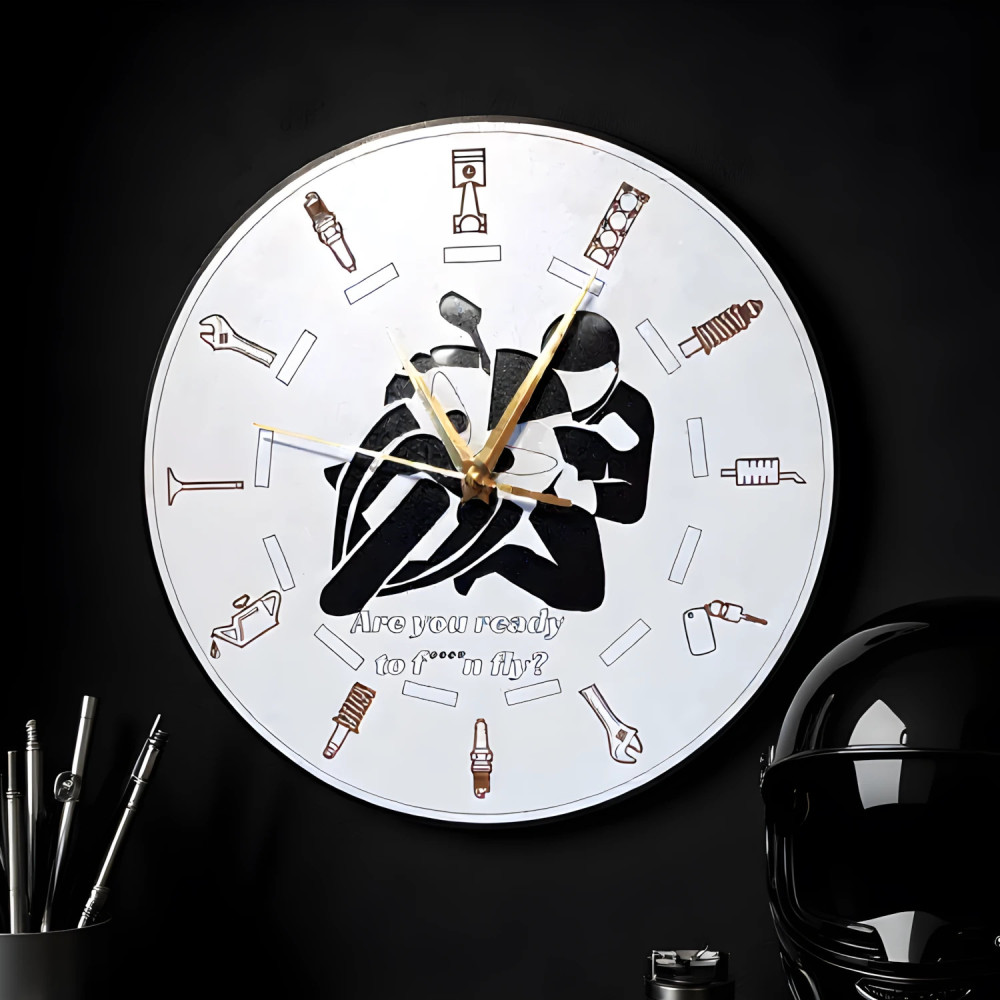 Sieninis laikrodis motociklų fanams, su moto atvaizdu. Graviruotas.