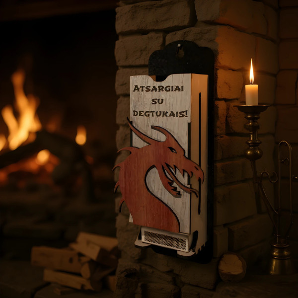 Išvaizdus laikiklis degtukų dėžutėms su graviruotu tekstu