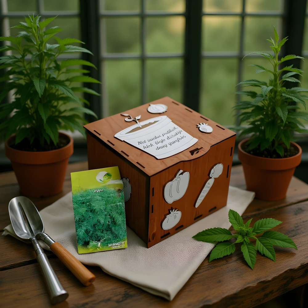 Dėžutė sėkloms laikyti, talpi, graviruojami skyrelių pavadinimai