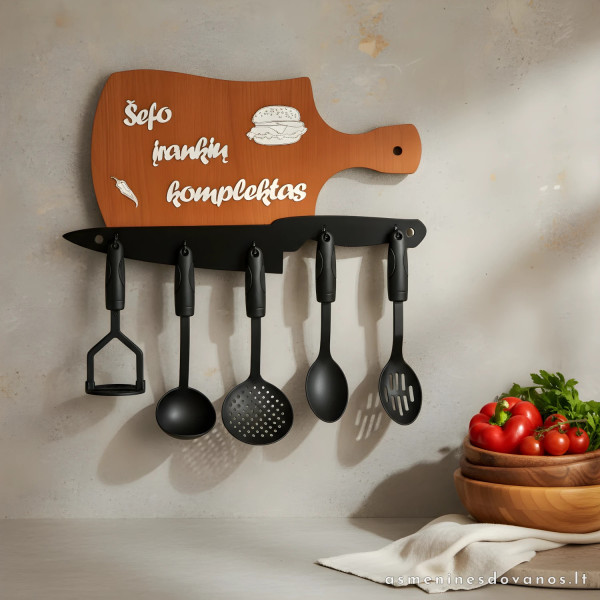 Asmeninė virtuvės įrankių kabykla virtuvės šefui, puiki dovana