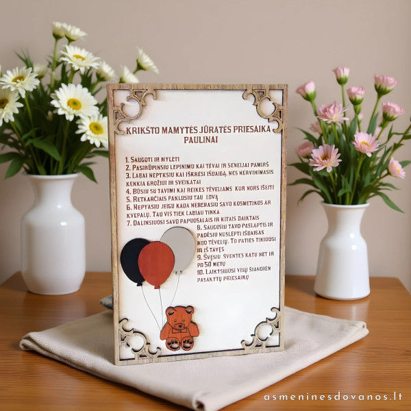 Krikštynų priesaika krikšto tėveliams, asmeninė dovana prisiminimas
