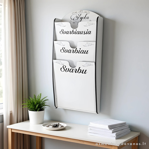 Graviruotas sieninis dokumentų stovas sąskaitoms  kietiems dokumentams