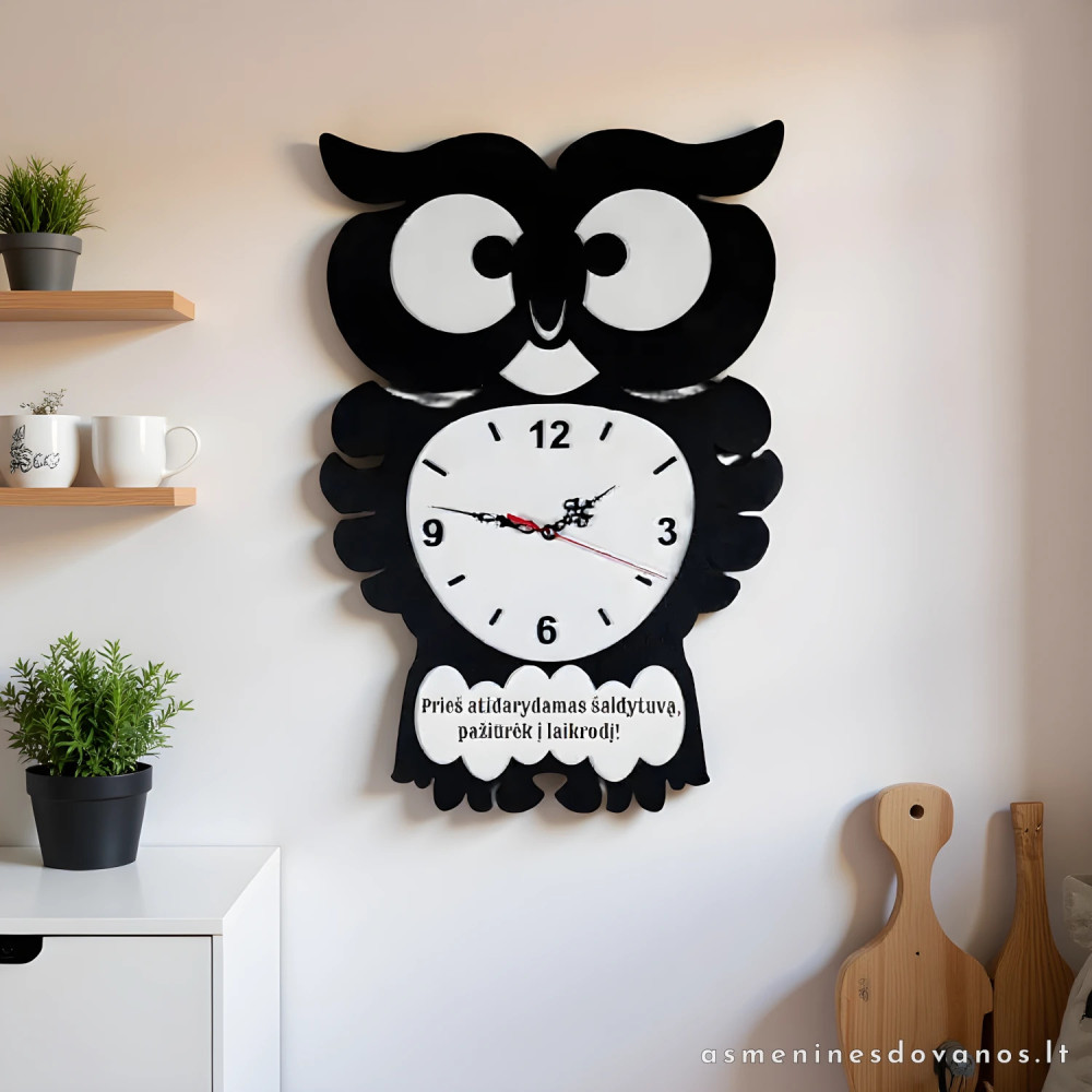 Sieninis laikrodis pelėdos formos . Graviruotas tekstas