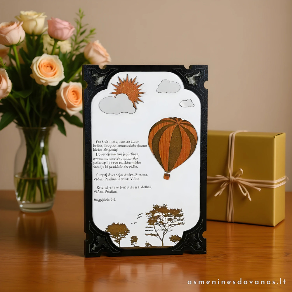 Asmeninis dovanų kuponas su vizualiniu atvaizdavimu ir palinkėjimu