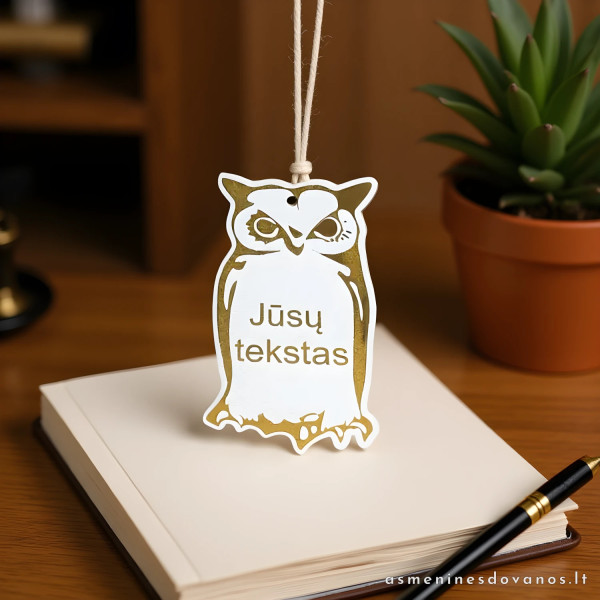 Medinis pakabukas - pelėda su graviruotu tekstu