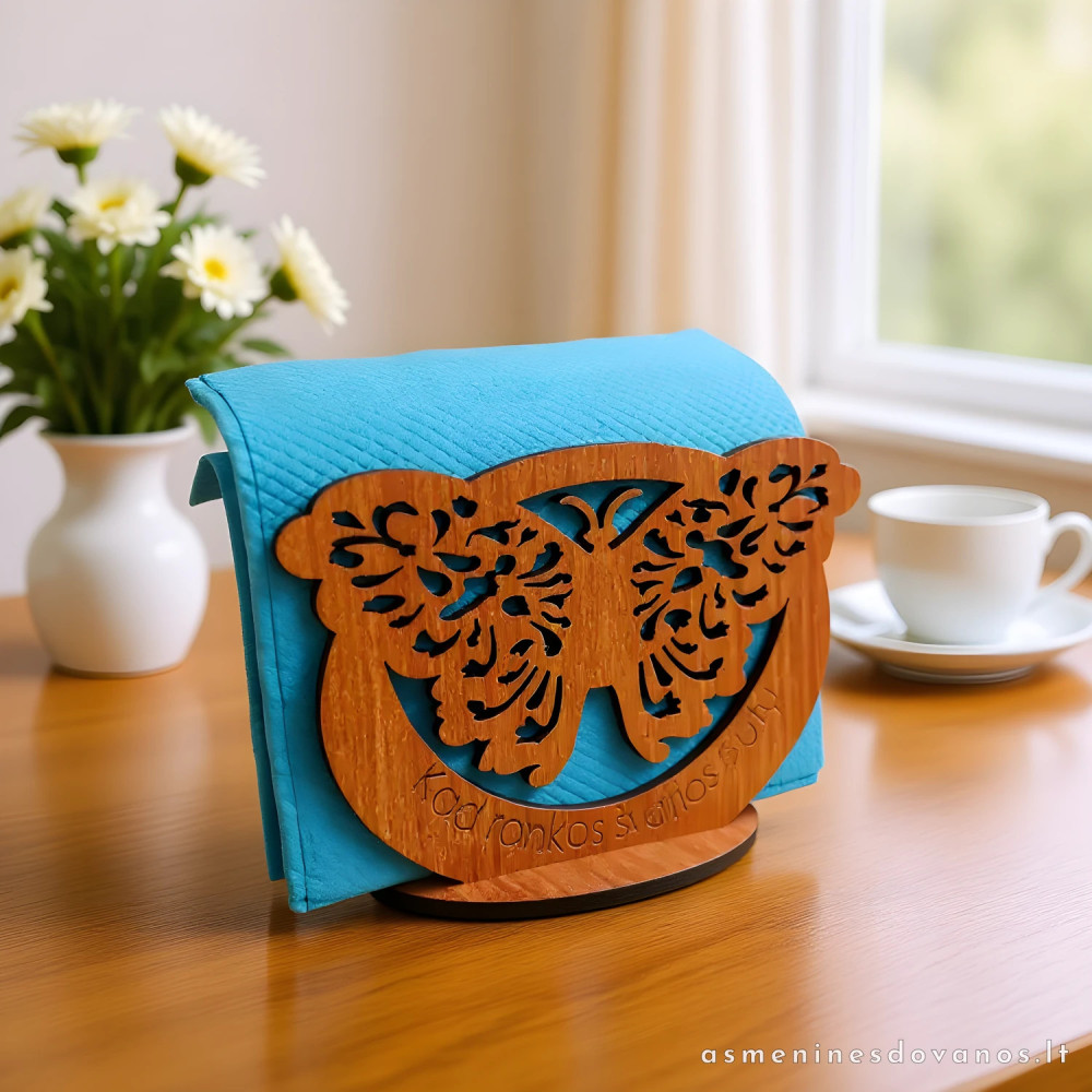 Vardiniai - mediniai servetėlių dėklai