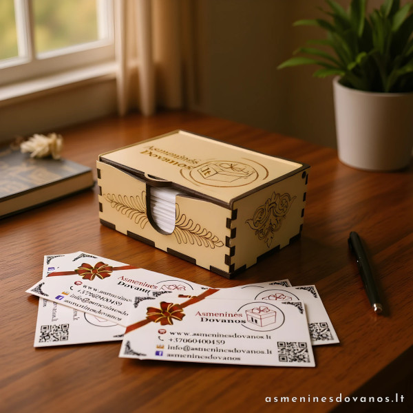 Uždaroma dėžutė vizitinės kortelėms įsidėti.