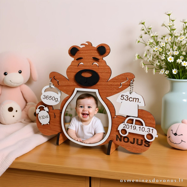 Gimimo metrikas meškis, graviruotas su jūsų duomenimis pagal užsakymą