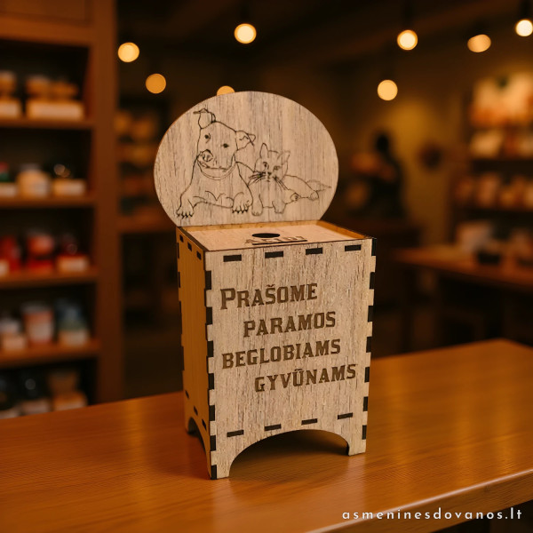 Nedidelė dėžutė rinkti paramai, vaikams, beglobiams gyvūnams ir kt.