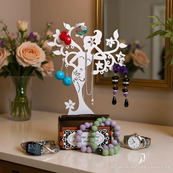 Medelis stovelis papuošalams, žiedams, auskarams su dėžute