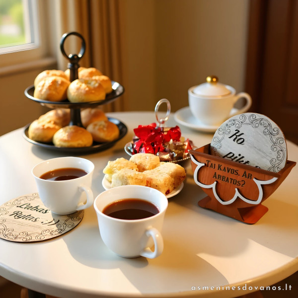 Mediniai padėkliukai kavai su dėžute, personalizuoti