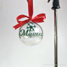 Kalėdinis žaisliukas - burbulas su vardu viduje ir rausvu kaspinu.