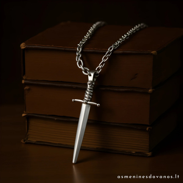 Nerūdijančio plieno pakabukas su grandinėle kardas - durklas.