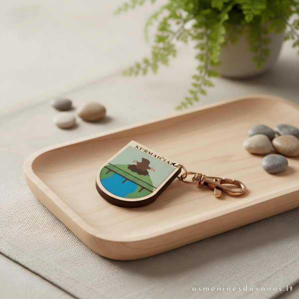 Pakabukas su karabinu spausdintu herbu ar kitu atvaizdu.