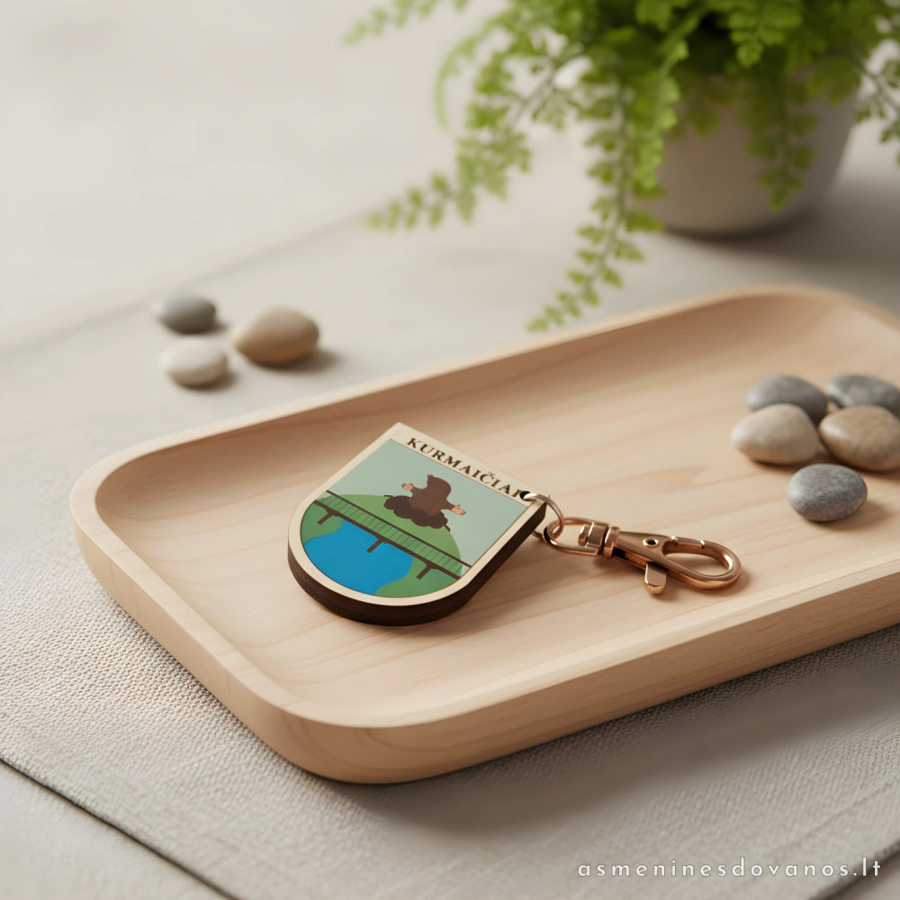 Pakabukas su karabinu spausdintu herbu ar kitu atvaizdu.