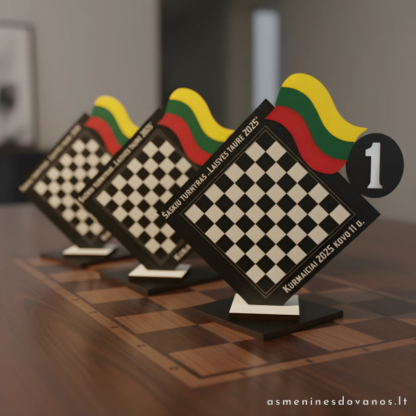 Apdovanojimas, statulėlė šaškių varžybų nugalėtojams. Su graviruotu tekstu.