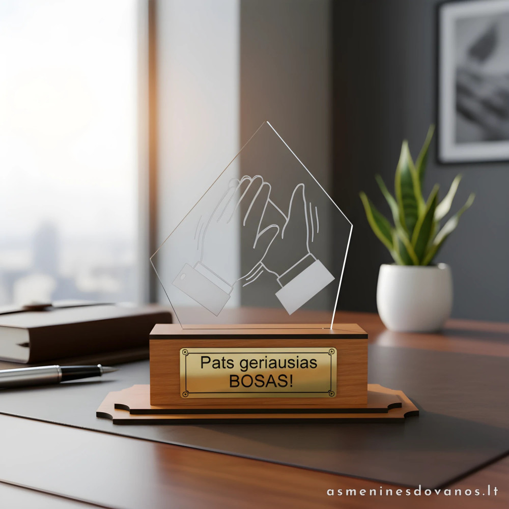 Graviruotas apdovanojimas boso dienos proga, tinka ir darbuotojams.