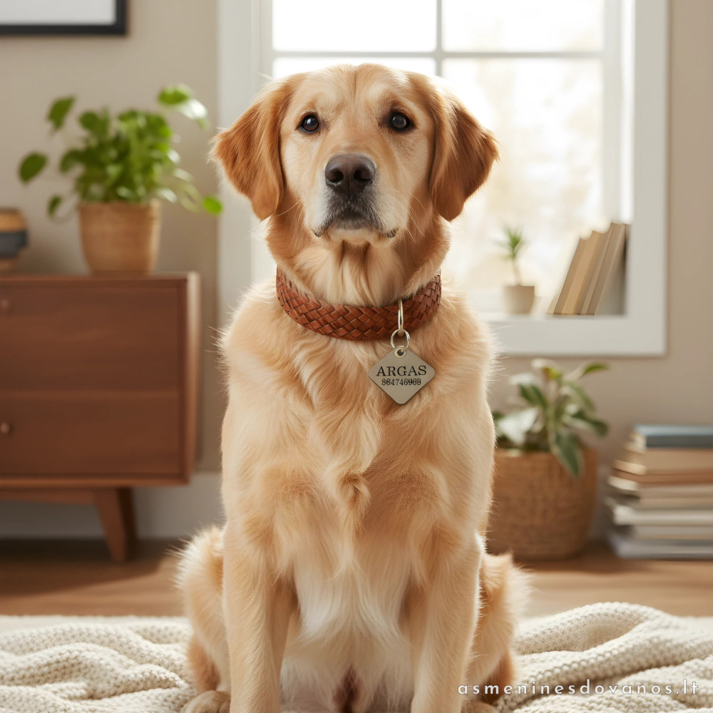 Odinis pakabukas šunims ir katėms. Graviruotas telefono numeris vardas