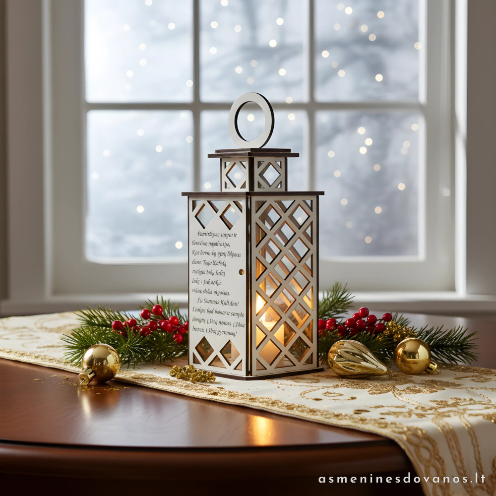 Išvaizdus žibintas su graviruotu palinkėjimu, suteiks namams jaukumo