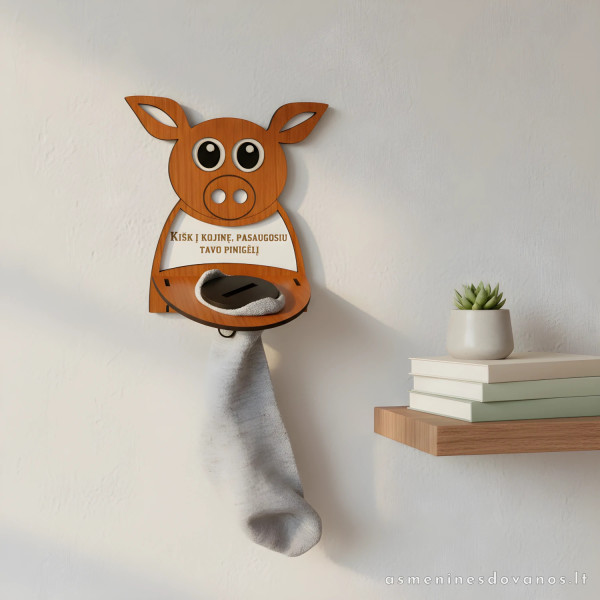 Smagi taupyklė, prie kurios galite prisidėti savo kojinę. Su tekstu.