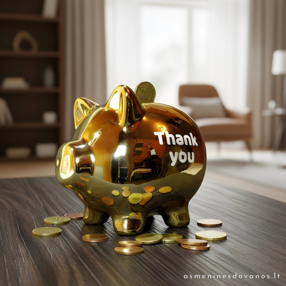 Kiaulė taupyklė aukso spalvos padės jums sutaupyti pinigėlį